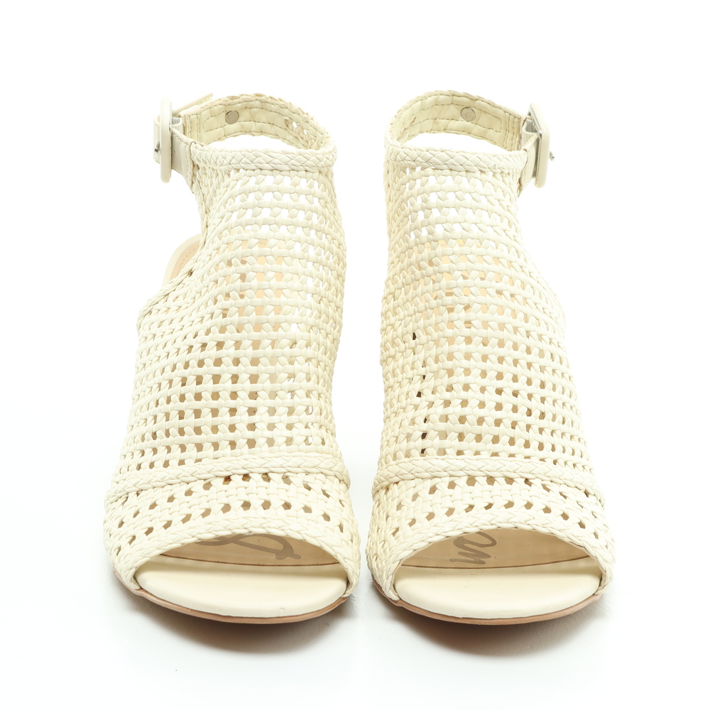 Sam Edelman Evie Basket Weave Heeled Leather Sandals Women 7 Off White/Brown - Picture 5 of 16